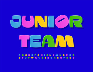 Vector Colorful Emblem Junior Team. Bright Stylish Font. Creative Alphabet Letters and Numbers set.