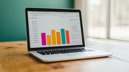 Laptop with Bar Chart on Screen Business Analytics