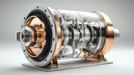 Artistic crosssection of a hightech turbine, showcasing clean water energy transformation