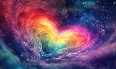 Obraz premium Flying Through 3D Rainbow Heart Wave Tunnels in Outer Space Abstract Texture Rendering