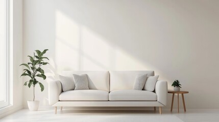 Stylish Living Room Interior Featuring A White Leather Sofa On A Light Backdrop