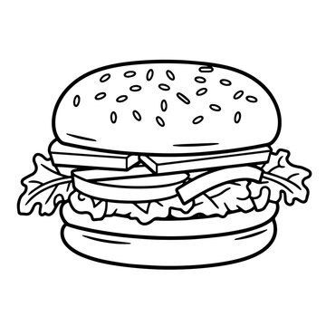 recommend clip art: Crisp outline icon of a burger in vector, perfect for fast food or restaurant designs.