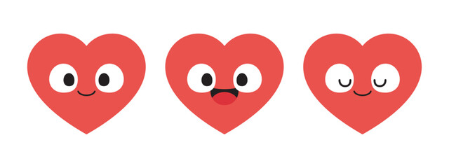  Cute smiling heart cartoon characters. Flat design illustration.