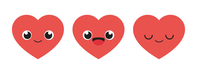 Obraz premium Cute smiling heart cartoon characters. Flat design illustration.