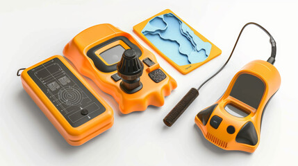 Sonar devices for mapping underwater topography and features isolated on white background