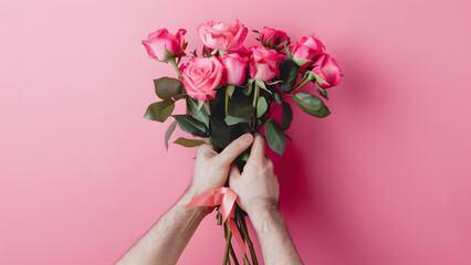 A man with a flower. Give them to your beloved.