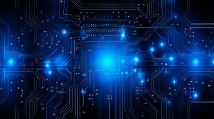 Obraz premium Abstract Blue Circuit Board with Glowing Lines and Components