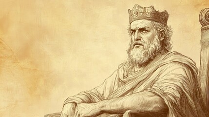 Fototapeta premium Conflicted King Zedekiah Sits on His Throne in His Chamber Troubled by the News of Prophet Jeremiah s Imprisonment in a Cistern This Minimalist Wall Art Sketch Depicts a Historical Biblical Scene