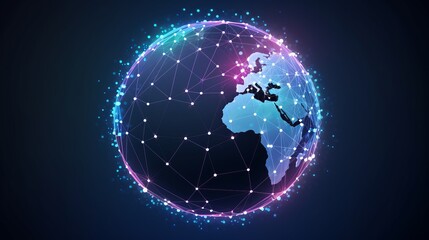 A glowing, digital representation of the Earth with a network of connections