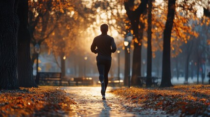 Solitary Running on a Dreamy Autumn Trail