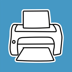Printer Line Art Illustration on Blue Background for Office and Technology Use