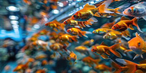 Pet shop with a selection of aquarium fish.