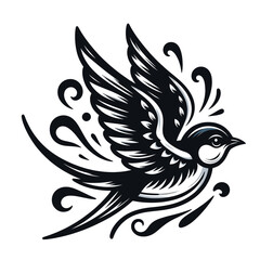 Obraz premium Elegant Swallow Bird Illustration Vintage Tattoo Style Vector Art
