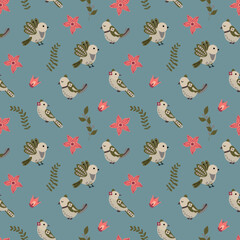 Seamless pattern with birds and flowers. Design for fabric, textiles, wallpaper, packaging	
