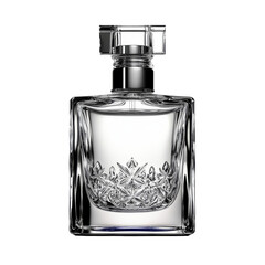 Crystal-clear perfume bottle with intricate patterns, isolated on transparent background
