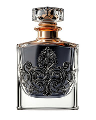 A bottle of perfume with a gold top