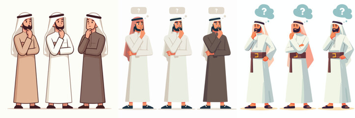 vector set of Arab people thinking in a simple and minimalist flat design style. plain white background