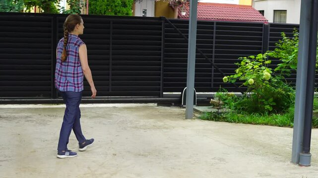 Senior woman walks relaxing outdoor