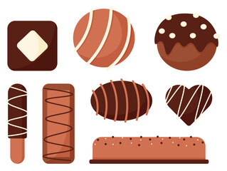 Set of cute chocolate sweet desert flat illustration sticker clipart