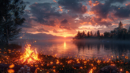 Burning fire in nature
