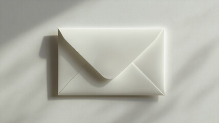 White envelope casting shadows on a light-colored surface