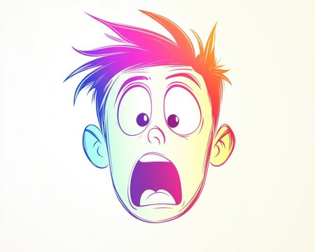 recommend clip art: Line art illustration of a rainbow gradient depicting a cartoon character with a shocked expression