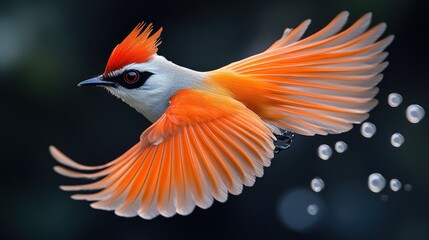Obraz premium A vibrant bird in flight with striking orange feathers and detail.