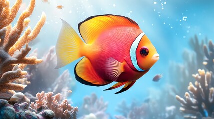 Obraz premium An angelfish swimming gracefully through a maze of coral and marine life, its vibrant colors standing out against the intricate reef.