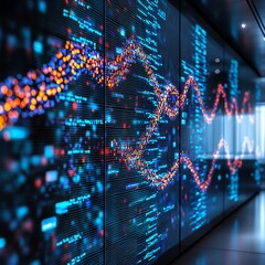 Visual representation of data analytics with glowing lines and digital patterns, perfect for technology and innovation concepts.
