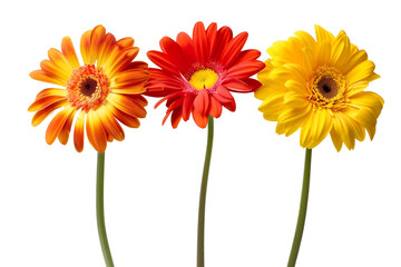 Three Gerbera Daisies in Vibrant Colors