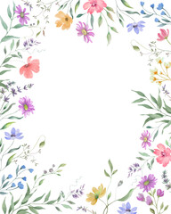 Watercolor floral frame. Hand drawn illustration. Vector EPS.