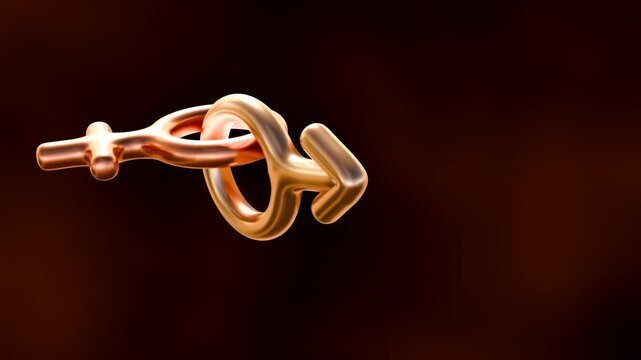 3d animation of  two intertwined gender symbols: a gold female symbol and a gold male symbol. The symbols are linked together.