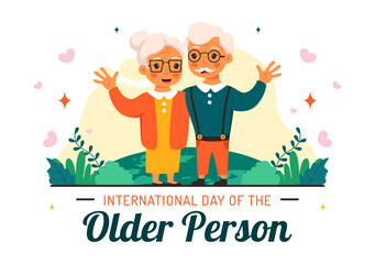 International Day of Older Persons Vector Illustration featuring an Elderly Man and Woman Celebrating in a Flat Style Cartoon Background