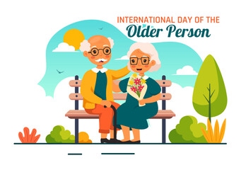 International Day of Older Persons Vector Illustration featuring an Elderly Man and Woman Celebrating in a Flat Style Cartoon Background