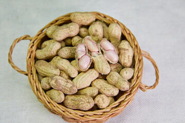 Close-up of peanuts in wicker basket