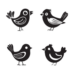 Obraz premium Playful bird silhouette set black color vector illustration