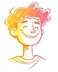 Warm gradient line drawing illustration of a smiling cartoon character