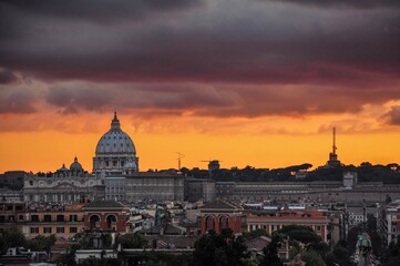 Rome Sunset with Historic Architecture and St. Peter's Basilica