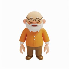 Cute, funny elderly man in 3D style on a white background
