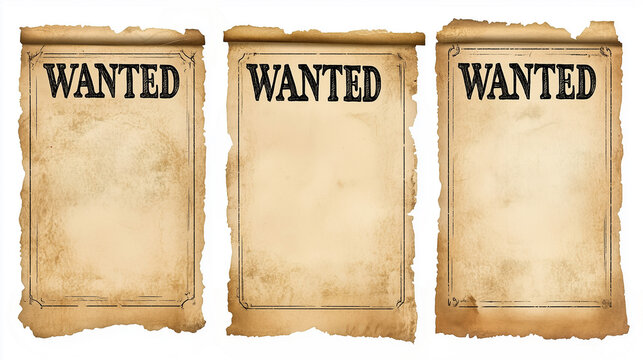 set of wild west wanted posters isolated on white background