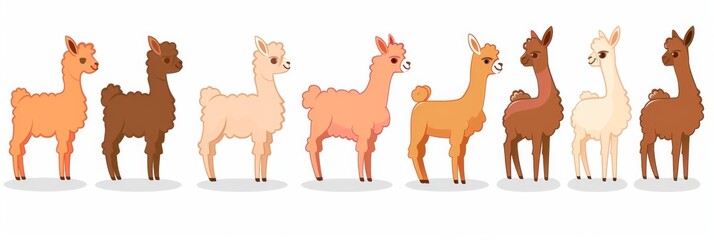 Alpacas icons set, alpaca minimal symbol, animal flat cartoon on white background