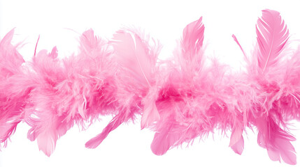 Fototapeta premium Pink feather boa isolated on white background, party isolated png like style.. Isolated on white background png like style. Created using Generative AI Technology 