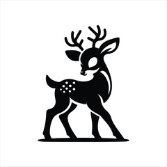 Beautiful wild animal deer silhouette black vector art illustration on white background.