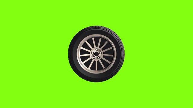 Five different wheel animations on a green screen. 2d car wheel animation, Car Wheel Moving in Background alpha channel