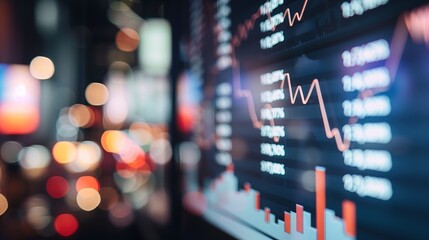 A close-up of a digital screen displaying a downward-trending line graph