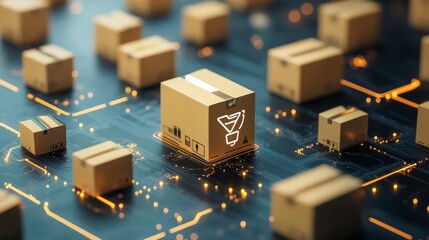 Global Logistics Network Concept. Cardboard Boxes with Navigation Symbol