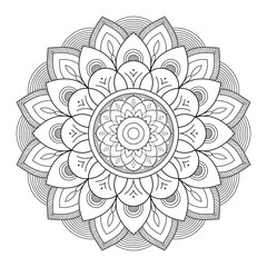 Simple mandala outline round flower template.  beautiful mandala art for coloring book and festival. line art pattern illustration.