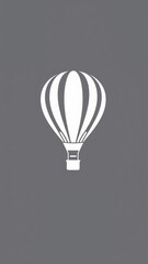 Obraz premium A simple black and white illustration of a hot air balloon soaring through a clear sky against a muted gray background