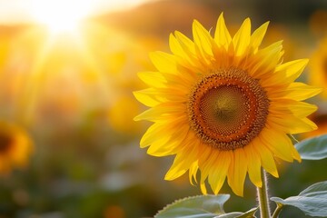Fototapeta premium A vibrant sunflower in bloom, in sunlight. Generative AI.