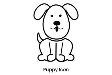 Puppy dog line art icon, silhouette, cartoon dog vector illustration. Cute puppy icon, vector, silhouette. Pet shop logo, vector illustration. Pet shop logo design.